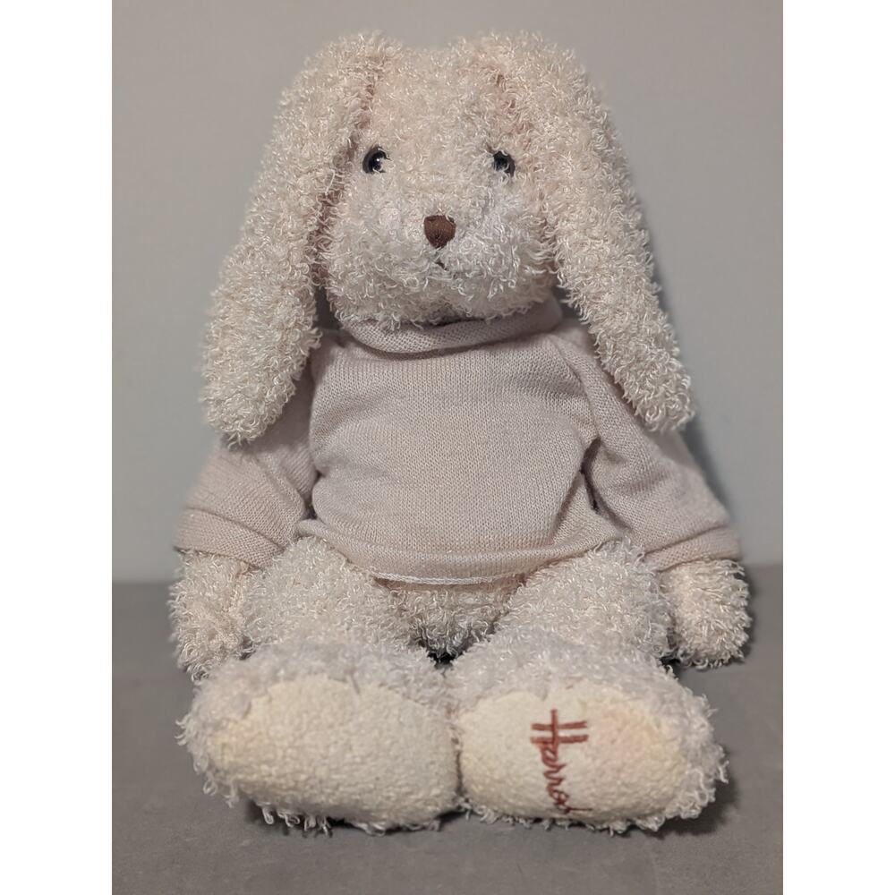 Harrods Curly Plush Bunny W/ Pink Sweater 15 Inch Cute Long Ear Rabbit